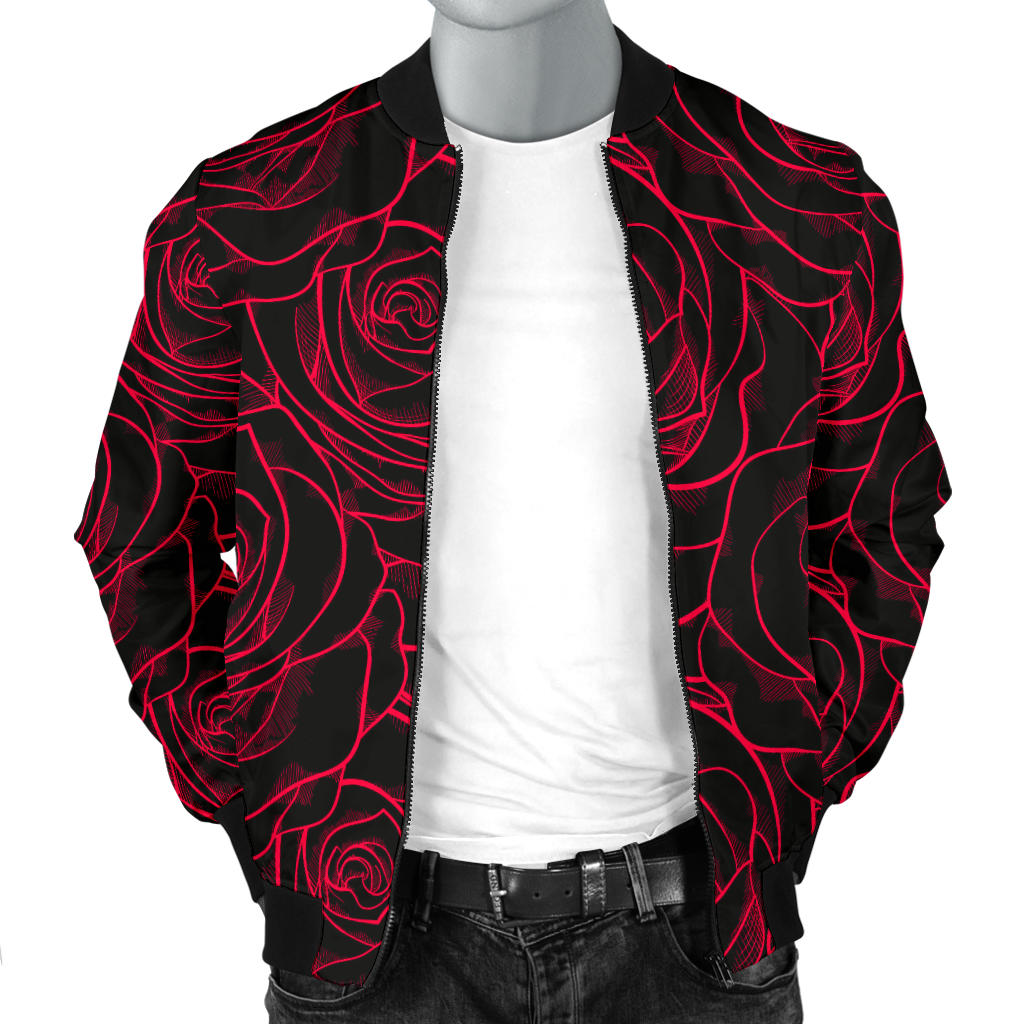 Red Rose Design Print Men Bomber Jacket