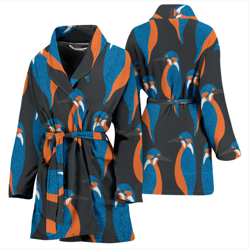 Kingfisher Pattern Print Design 03 Women Bathrobe