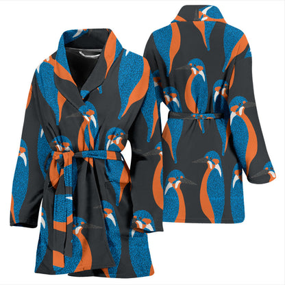 Kingfisher Pattern Print Design 03 Women Bathrobe