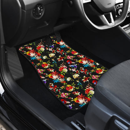 Skull Roses Flower Design Themed Print Car Floor Mats Front Back