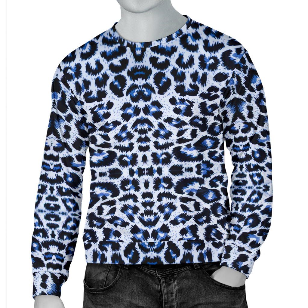 Leopard Blue Skin Print Men Long Sleeve Sweatshirt