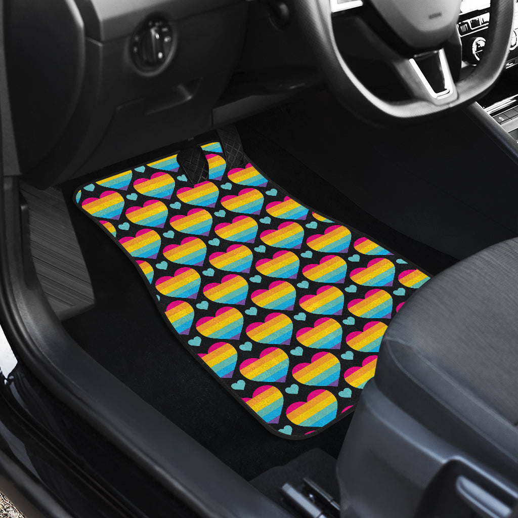 Rainbow Heart Print Pattern Car Floor Mats Front Back