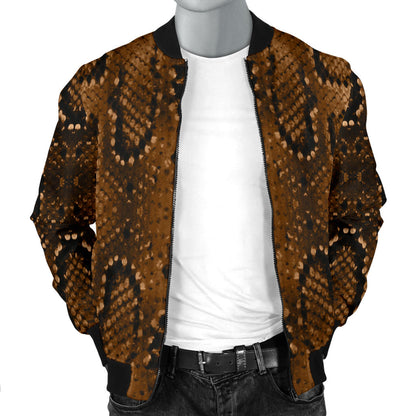 Snake Skin Brown Print Men Bomber Jacket