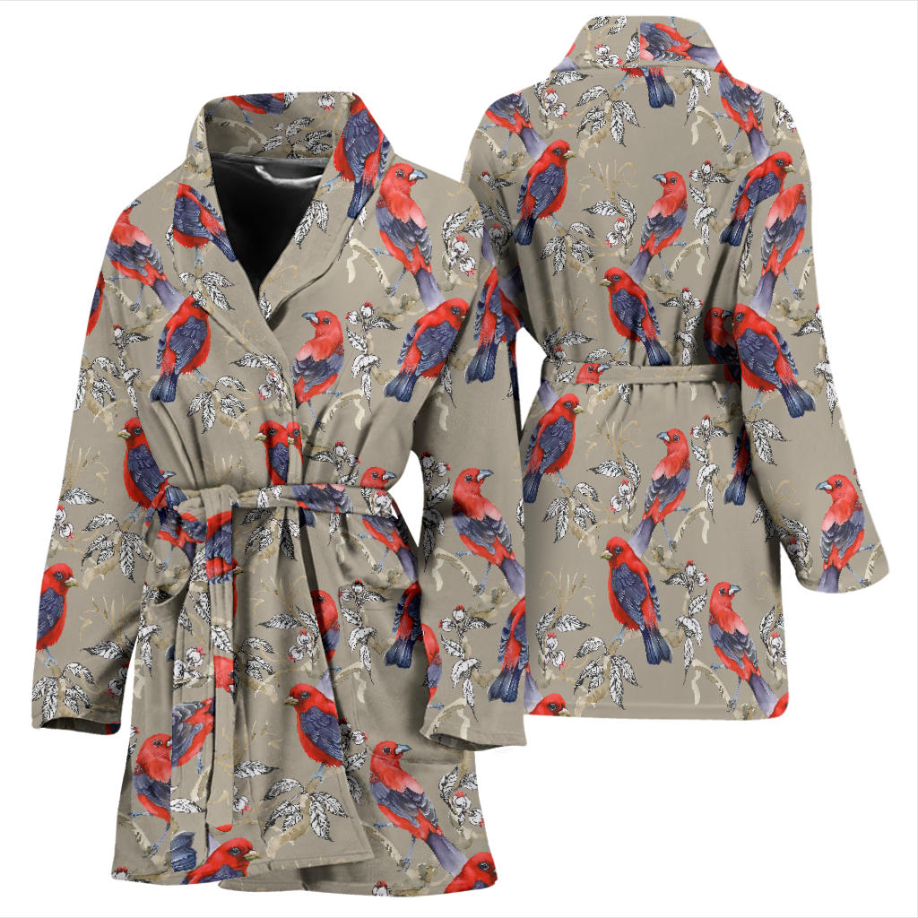 Birds Pattern Print Design 05 Women Bathrobe