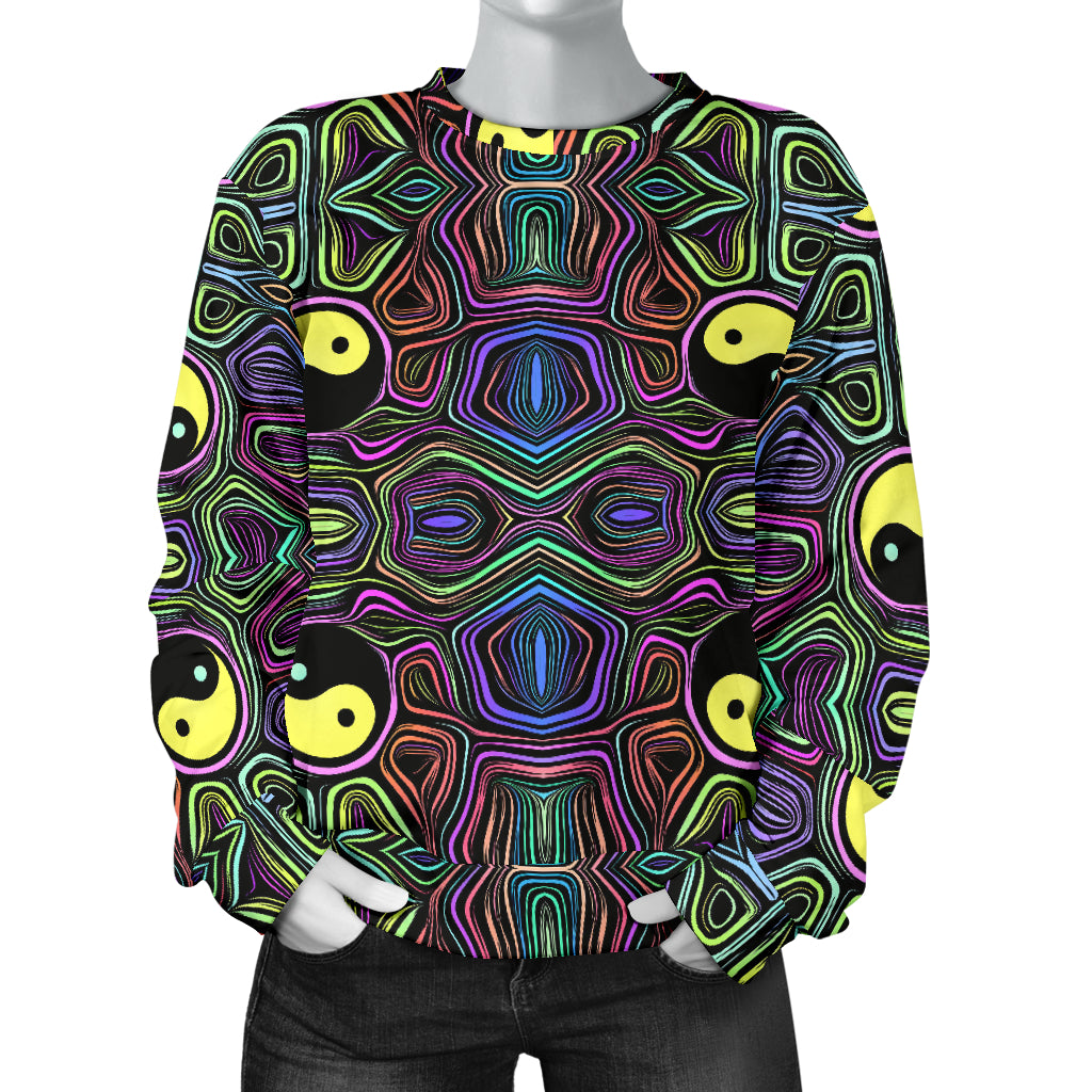 Yin Yang Neon Color Design Print Women Long Sleeve Sweatshirt