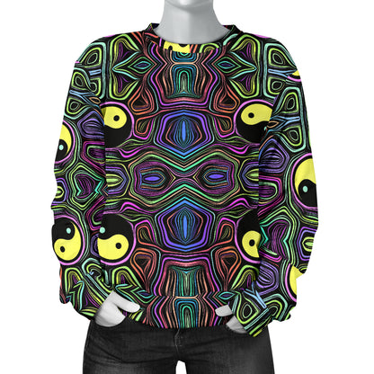 Yin Yang Neon Color Design Print Women Long Sleeve Sweatshirt