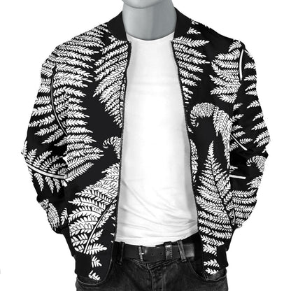 Fern Leave Black White Print Pattern Men Bomber Jacket