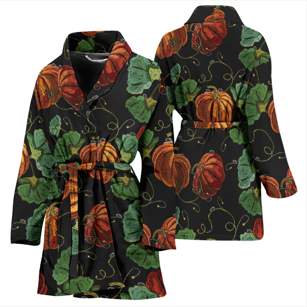 Pumpkin Pattern Print Design A02 Women Bathrobe