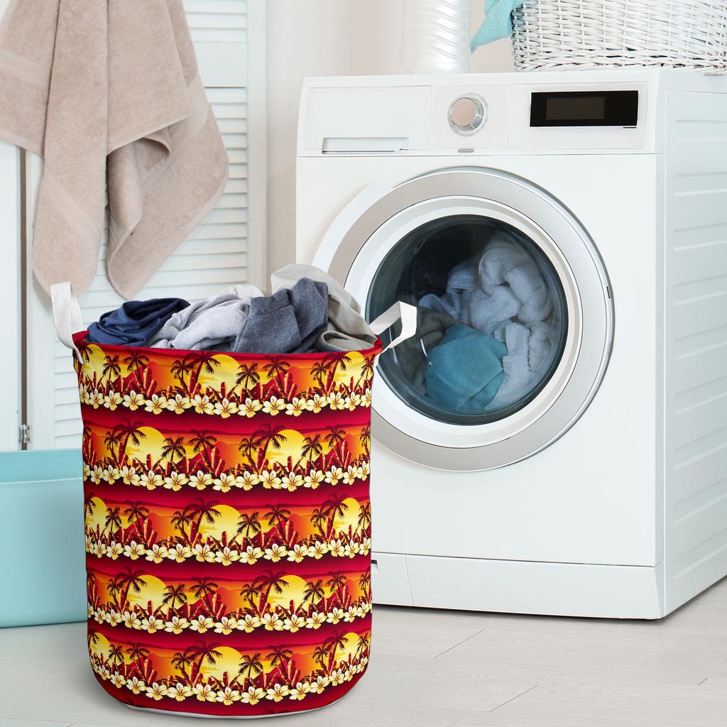 Hawaiian Tropical Sunset Hibiscus Print Laundry Basket
