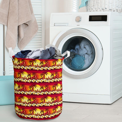 Hawaiian Tropical Sunset Hibiscus Print Laundry Basket