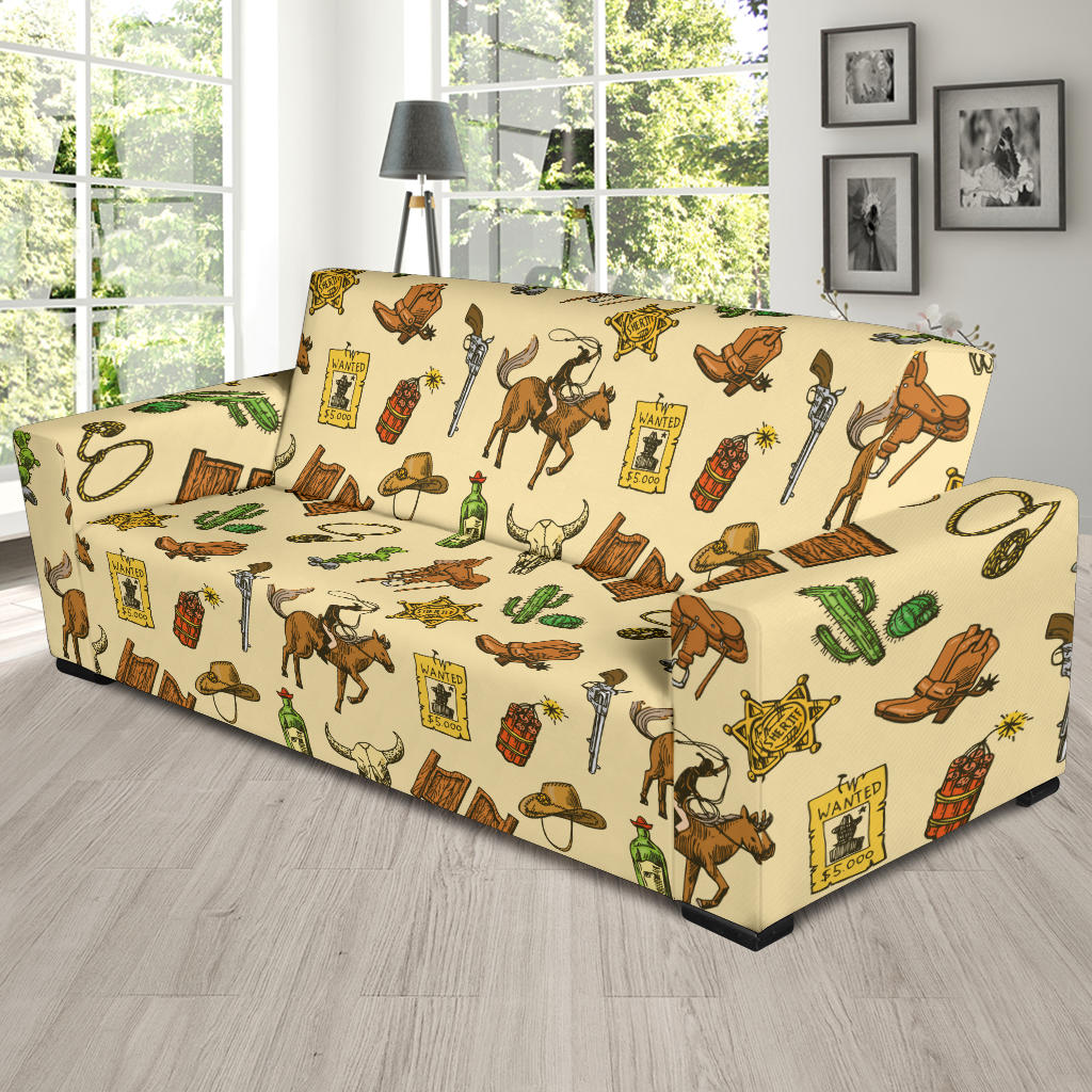 Cowboy Pattern Print Design 04 Sofa Slipcover