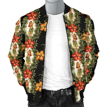 Hawaiian Flower Hula Hibiscus Print Men Bomber Jacket