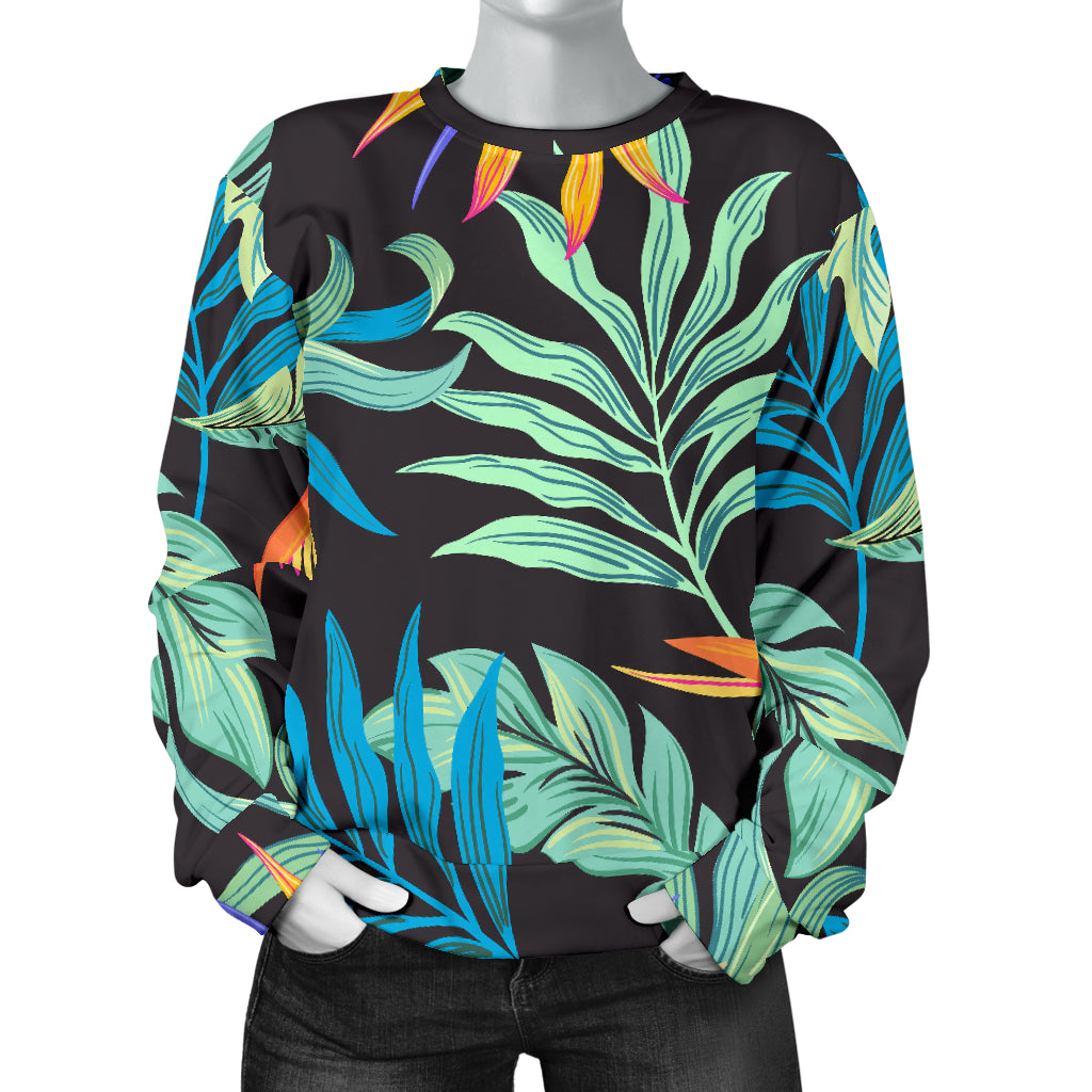 Tropical Palm Leaves Hawaiian Flower Women Long Sleeve Sweatshirt