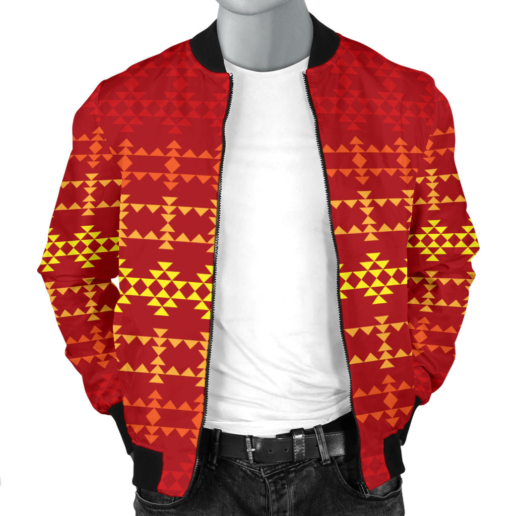 Southwest Red Gold Design Themed Print Men Bomber Jacket