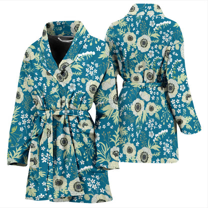 Anemone Pattern Print Design 01 Women Bathrobe