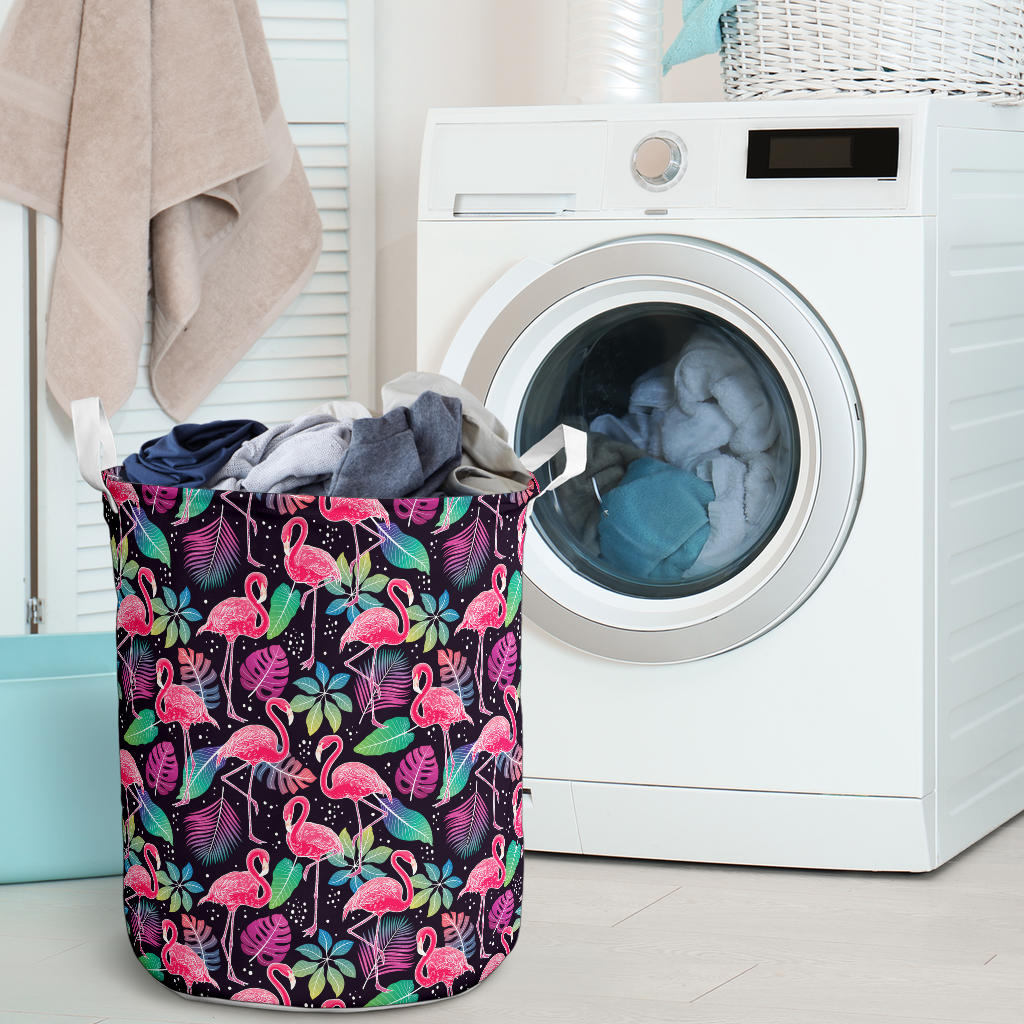 Flamingo Tropical leaves Neon Print Laundry Basket