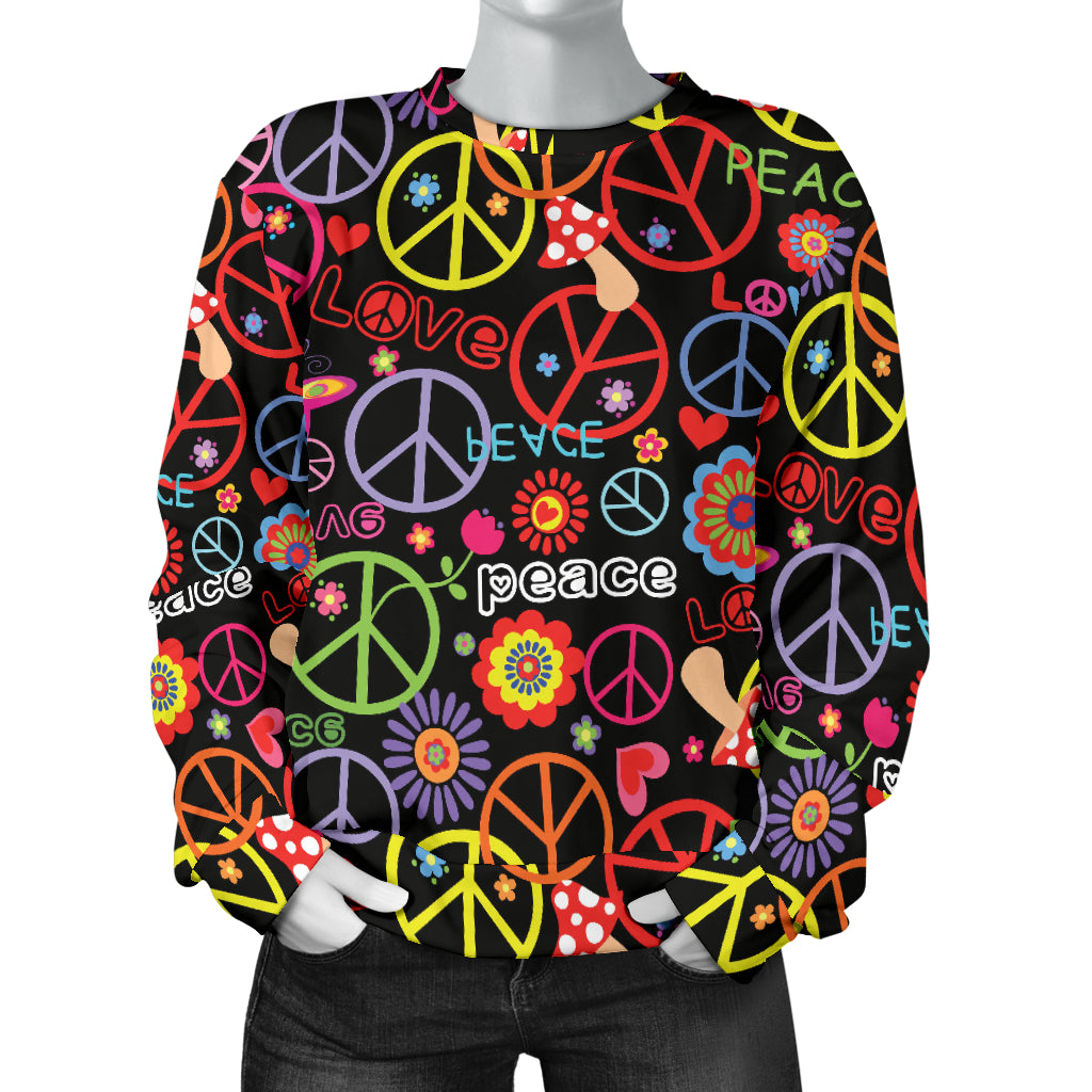 Peace Sign Colorful Design Print Women Long Sleeve Sweatshirt