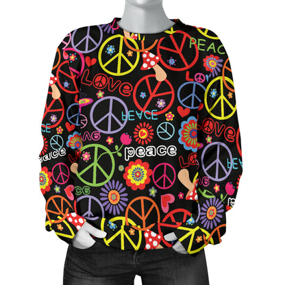 Peace Sign Colorful Design Print Women Long Sleeve Sweatshirt