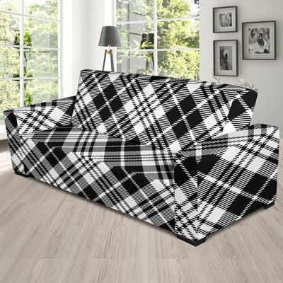 Plaid Black White Pattern Print Design A02 Sofa Slipcover