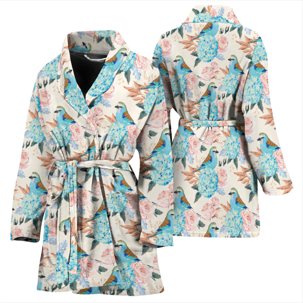 Bluebird Pattern Print Design 03 Women Bathrobe