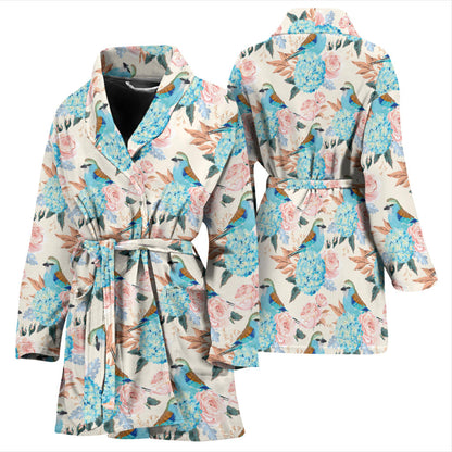 Bluebird Pattern Print Design 03 Women Bathrobe