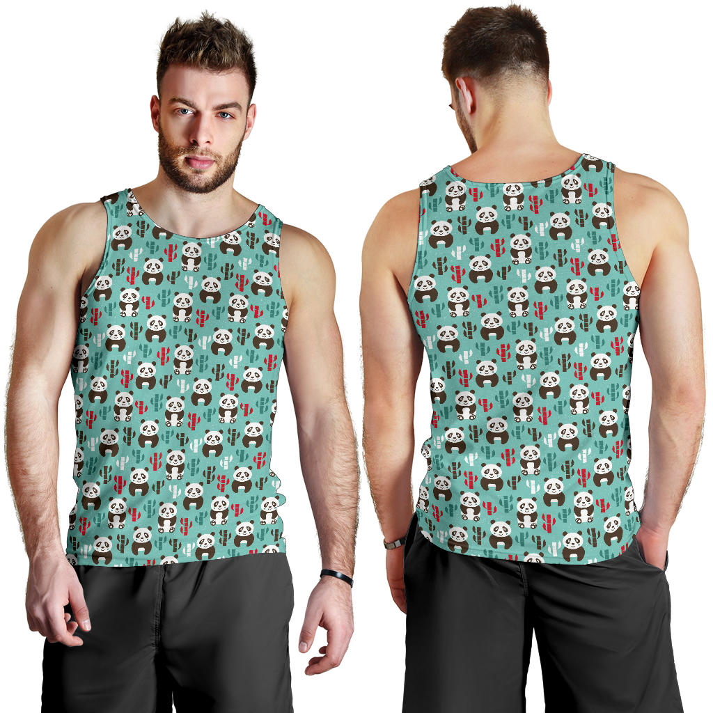 Panda Bear Cute Themed Print Men Tank Top