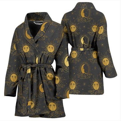 Celestial Moon Sun Pattern Print Design 05 Women Bathrobe