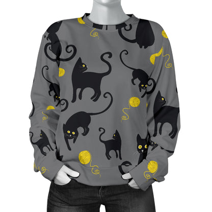 Black Cat Yellow Yarn Print Pattern Women Long Sleeve Sweatshirt