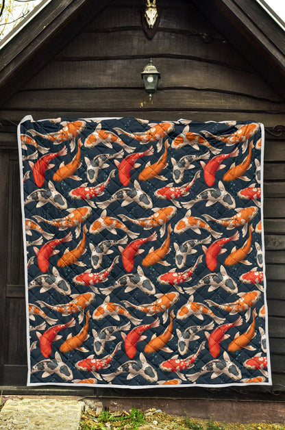 Koi Carp Cute Design Themed Print Quilt Bedspread