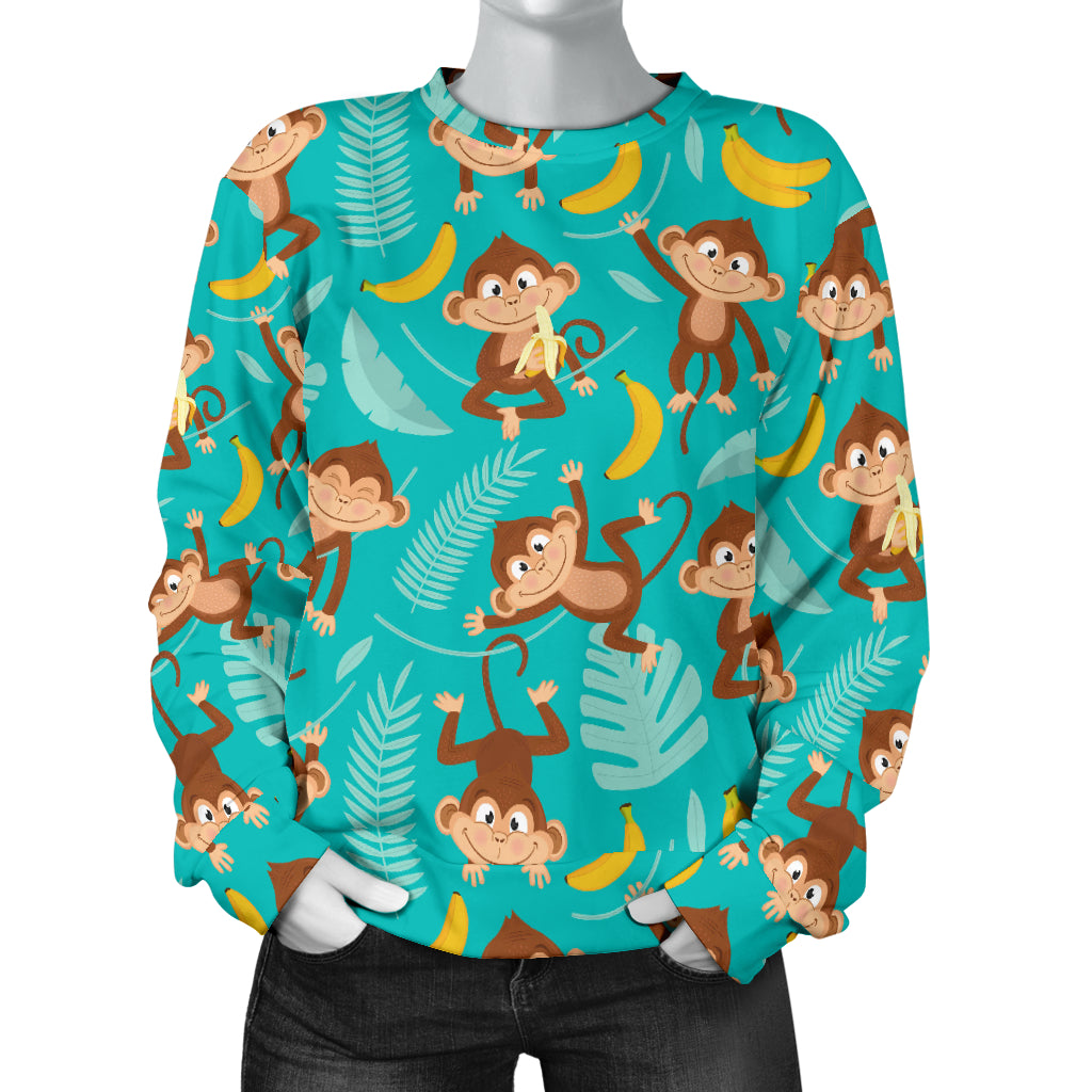Monkey Happy Design Themed Print Women Long Sleeve Sweatshirt