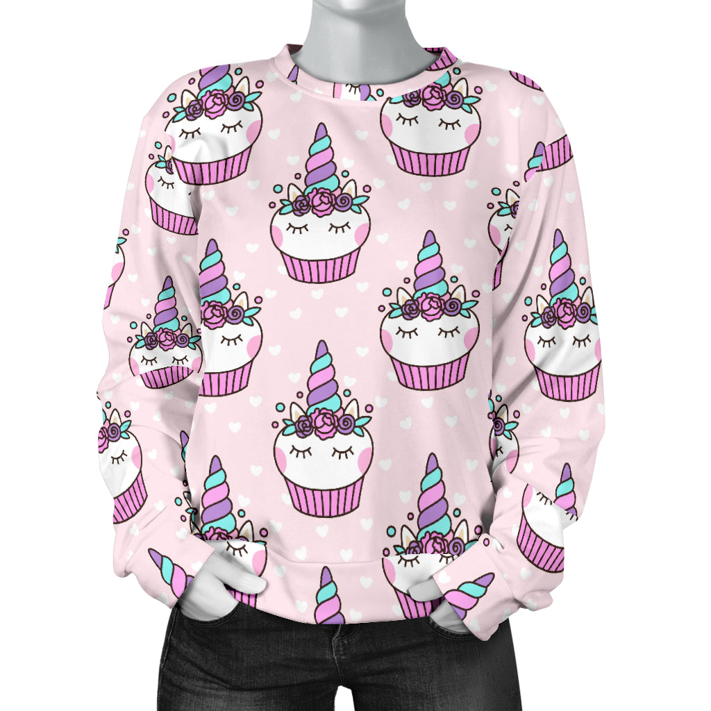Cupcakes Unicorn Print Pattern Women Long Sleeve Sweatshirt