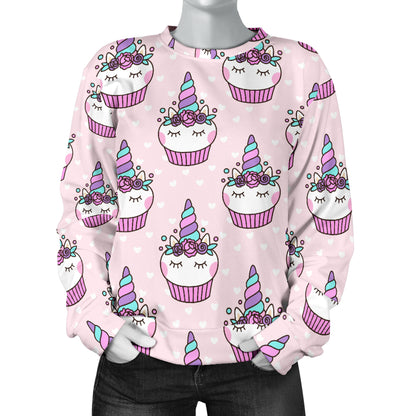 Cupcakes Unicorn Print Pattern Women Long Sleeve Sweatshirt
