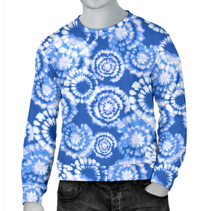 Tie Dye Blue Design Print Men Long Sleeve Sweatshirt