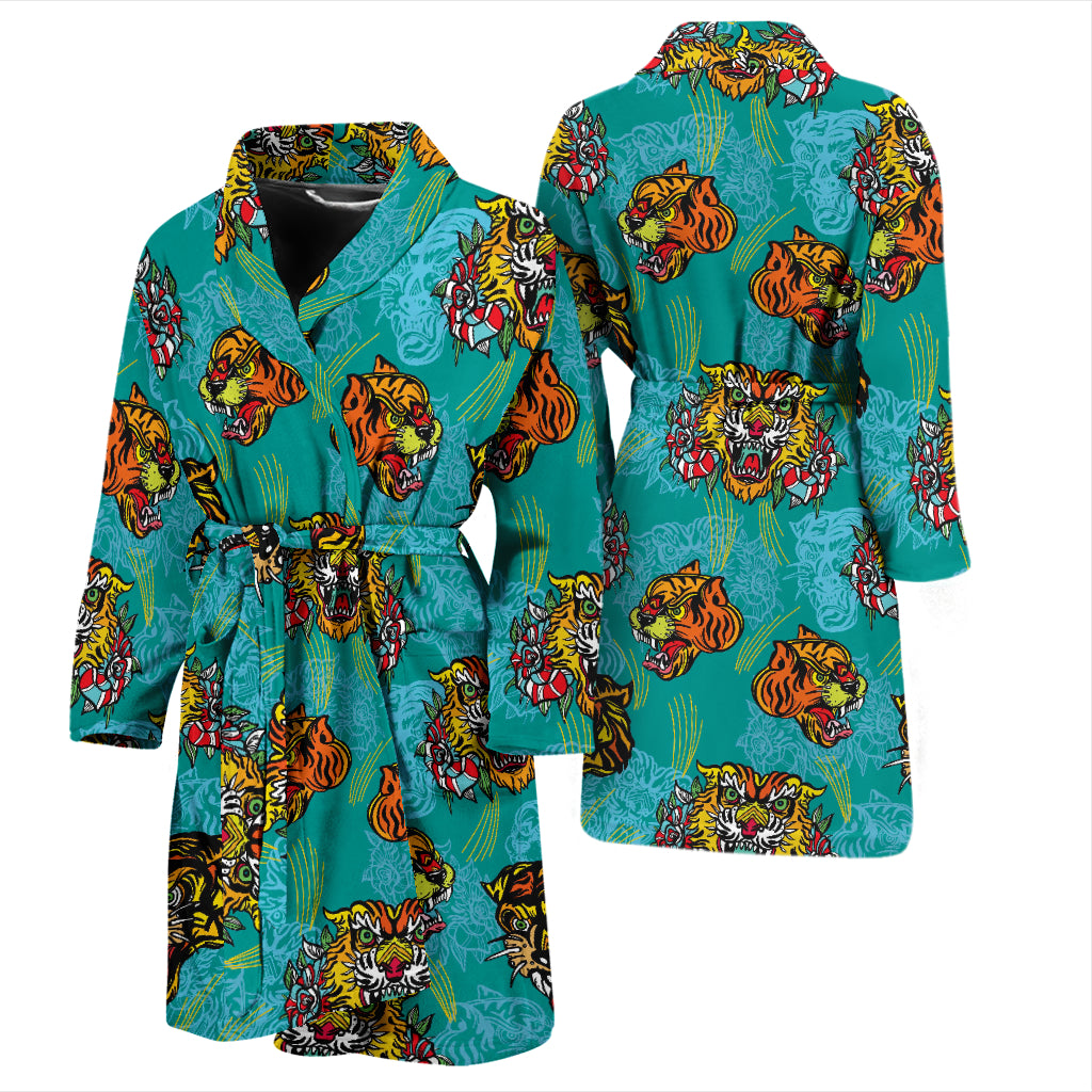 Tattoo Tiger Head Print Design LKS304 Men Bathrobe