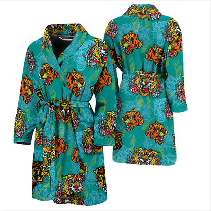 Tattoo Tiger Head Print Design LKS304 Men Bathrobe