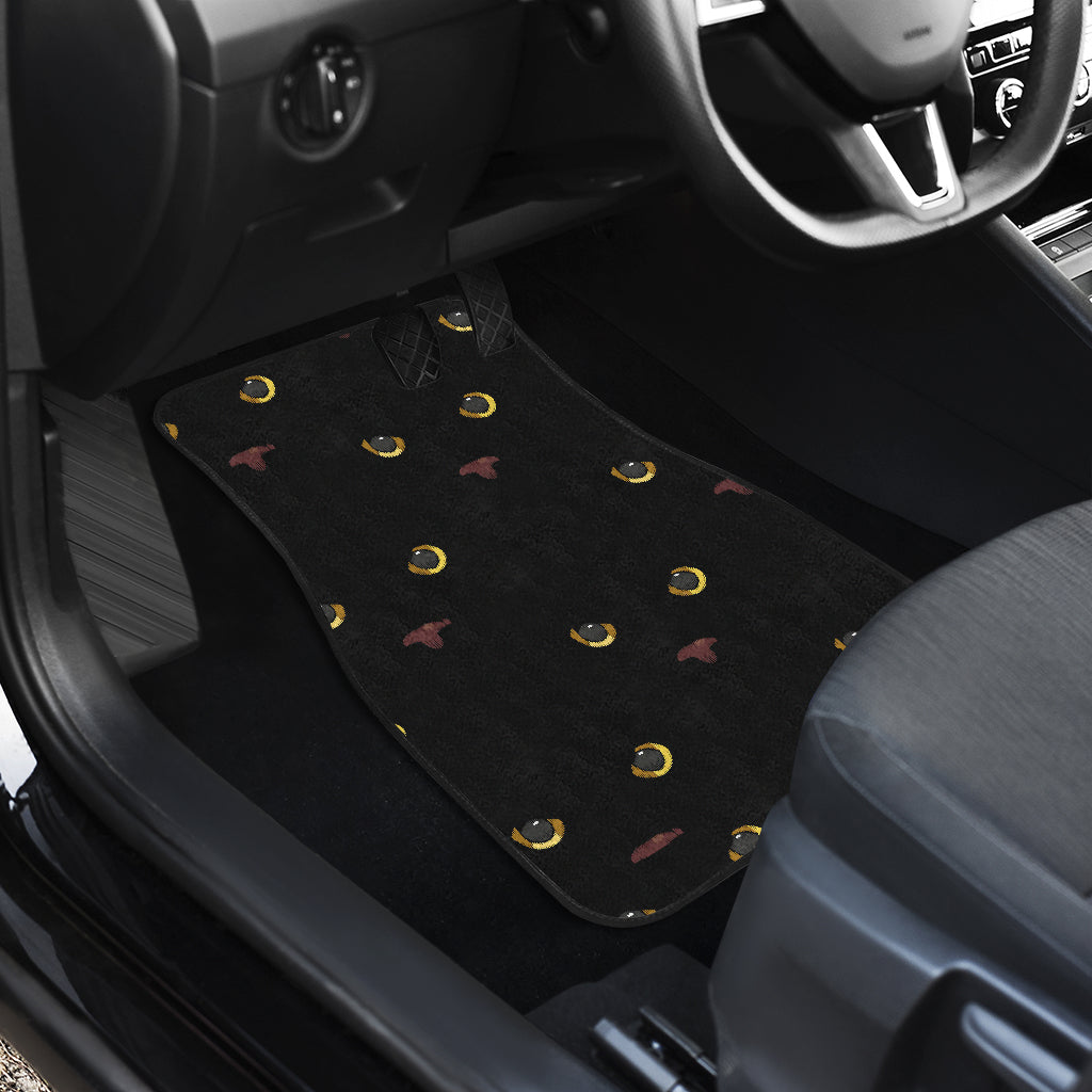 Black Cat Face Print Pattern Car Floor Mats Front Back