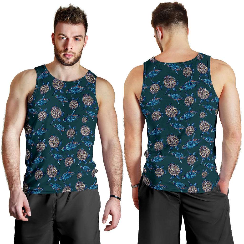 Sea Turtle Hand Drawn Blue Print Men Tank Top