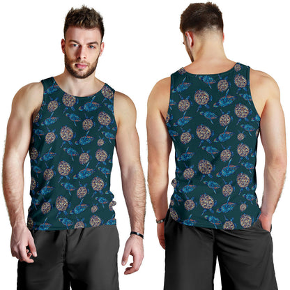 Sea Turtle Hand Drawn Blue Print Men Tank Top