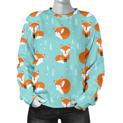 Fox Design Snow Print Pattern Women Long Sleeve Sweatshirt