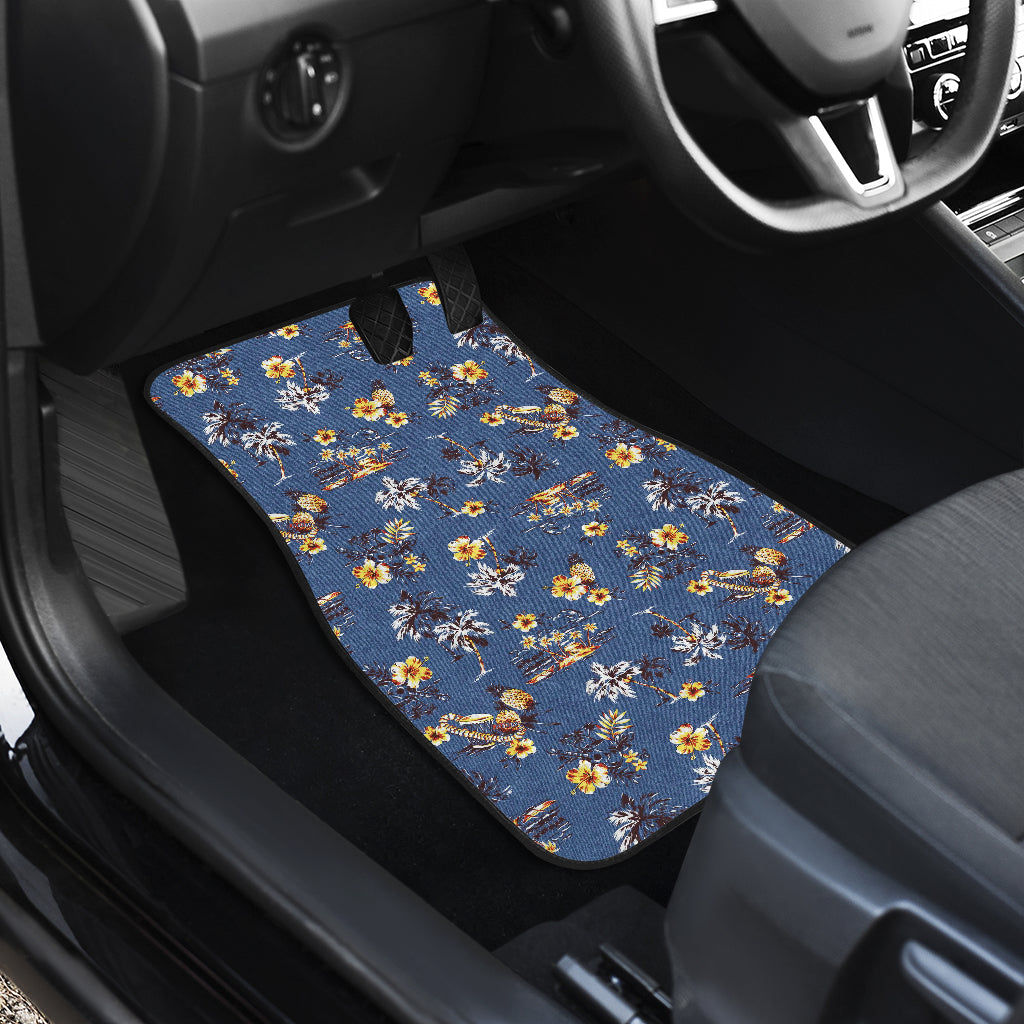 Hawaiian Flower Blue Print Car Floor Mats Front Back