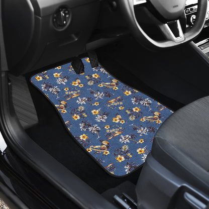 Hawaiian Flower Blue Print Car Floor Mats Front Back