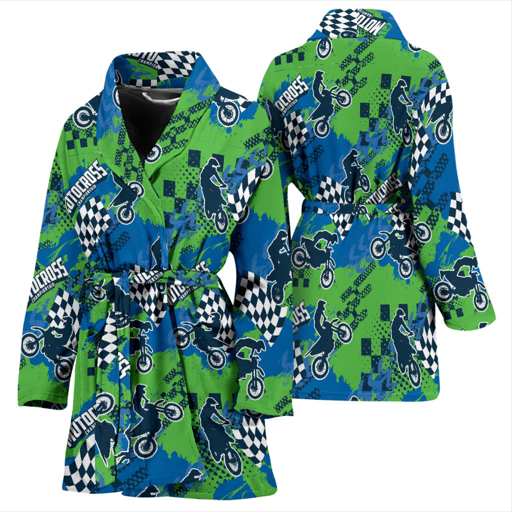 Motocross Pattern Print Design 04 Women Bathrobe