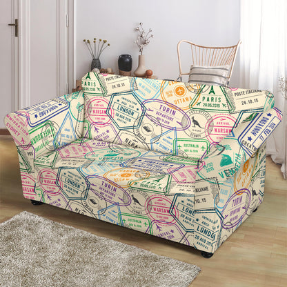 Travel Stamp Print Design LKS303 Loveseat Couch Slipcover