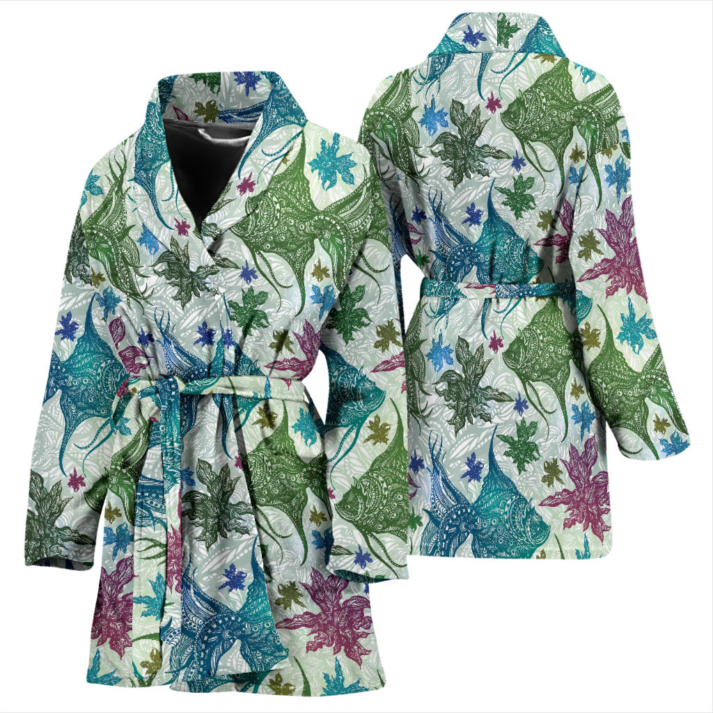 Angelfish Tribal Pattern Print Design 01 Women Bathrobe