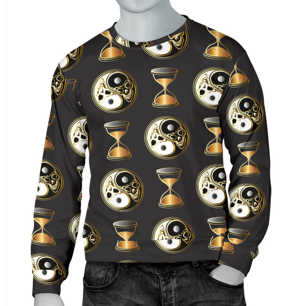 Yin Yang Skull Themed Design Print Men Long Sleeve Sweatshirt