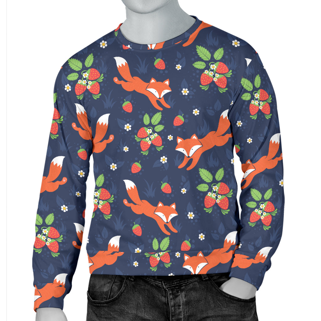 Fox Strawberry Print Pattern Men Long Sleeve Sweatshirt