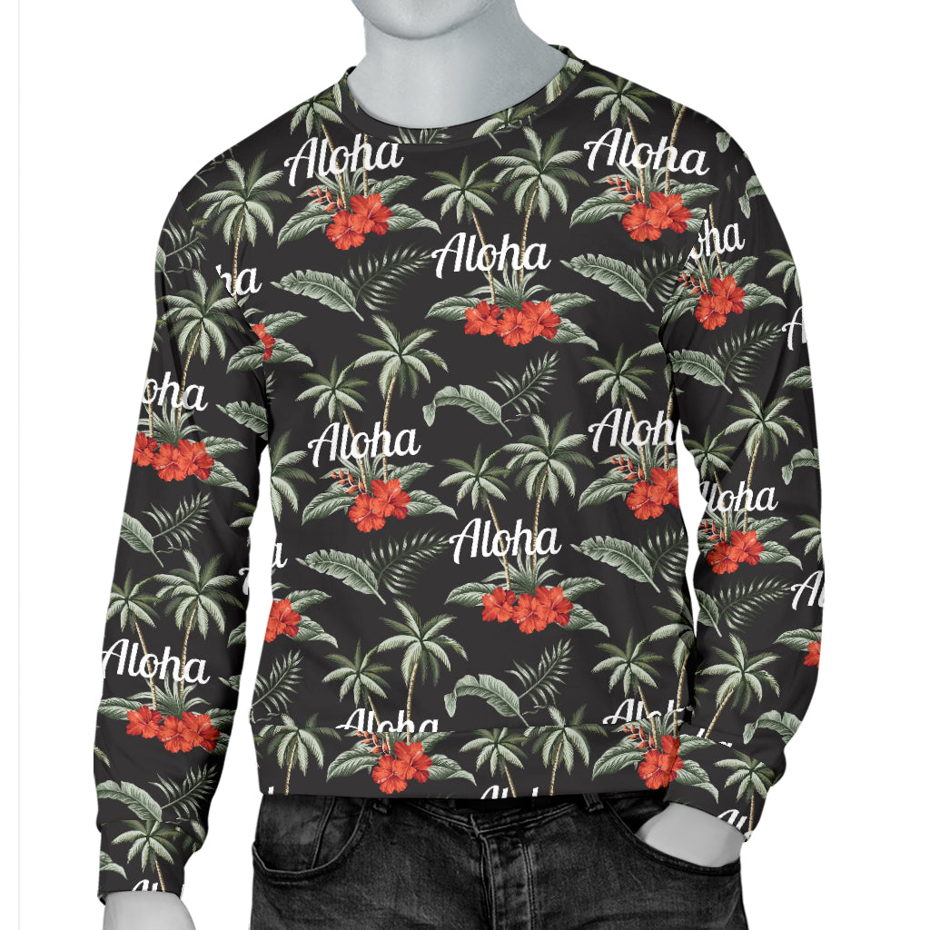 Aloha Palm Tree Design Themed Print Men Long Sleeve Sweatshirt