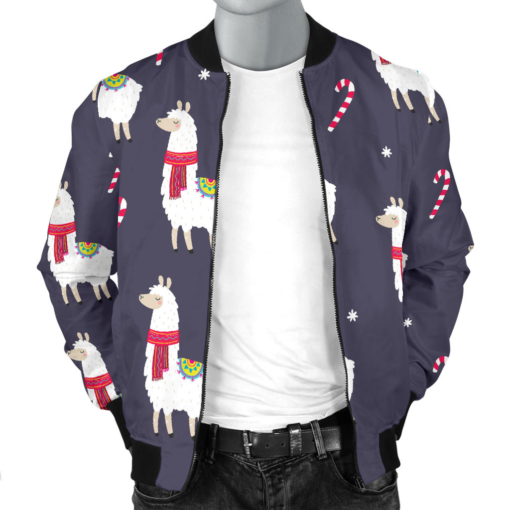 Llama with Candy Cane Themed Print Men Bomber Jacket