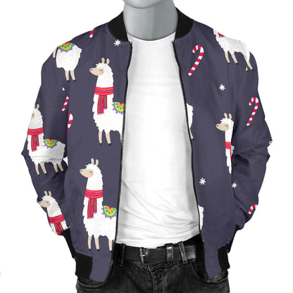 Llama with Candy Cane Themed Print Men Bomber Jacket