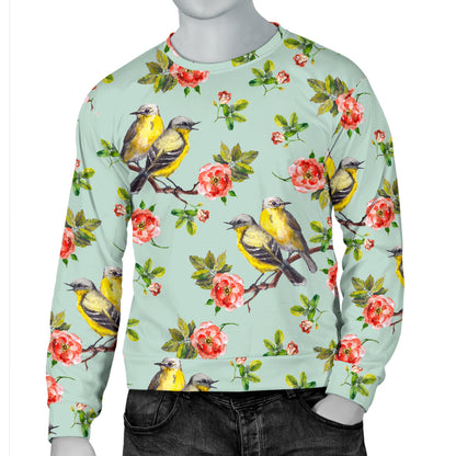 Bird with Red Flower Print Pattern Men Long Sleeve Sweatshirt
